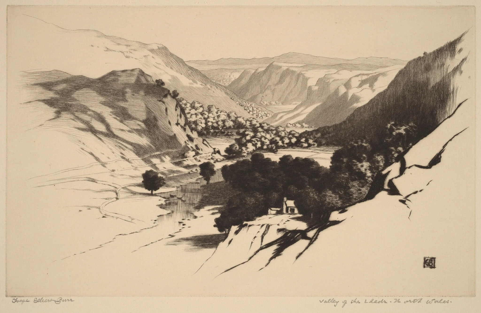 Valley of the Lledr, North Wales (no.1), by George Elbert Burr, ink, 1910