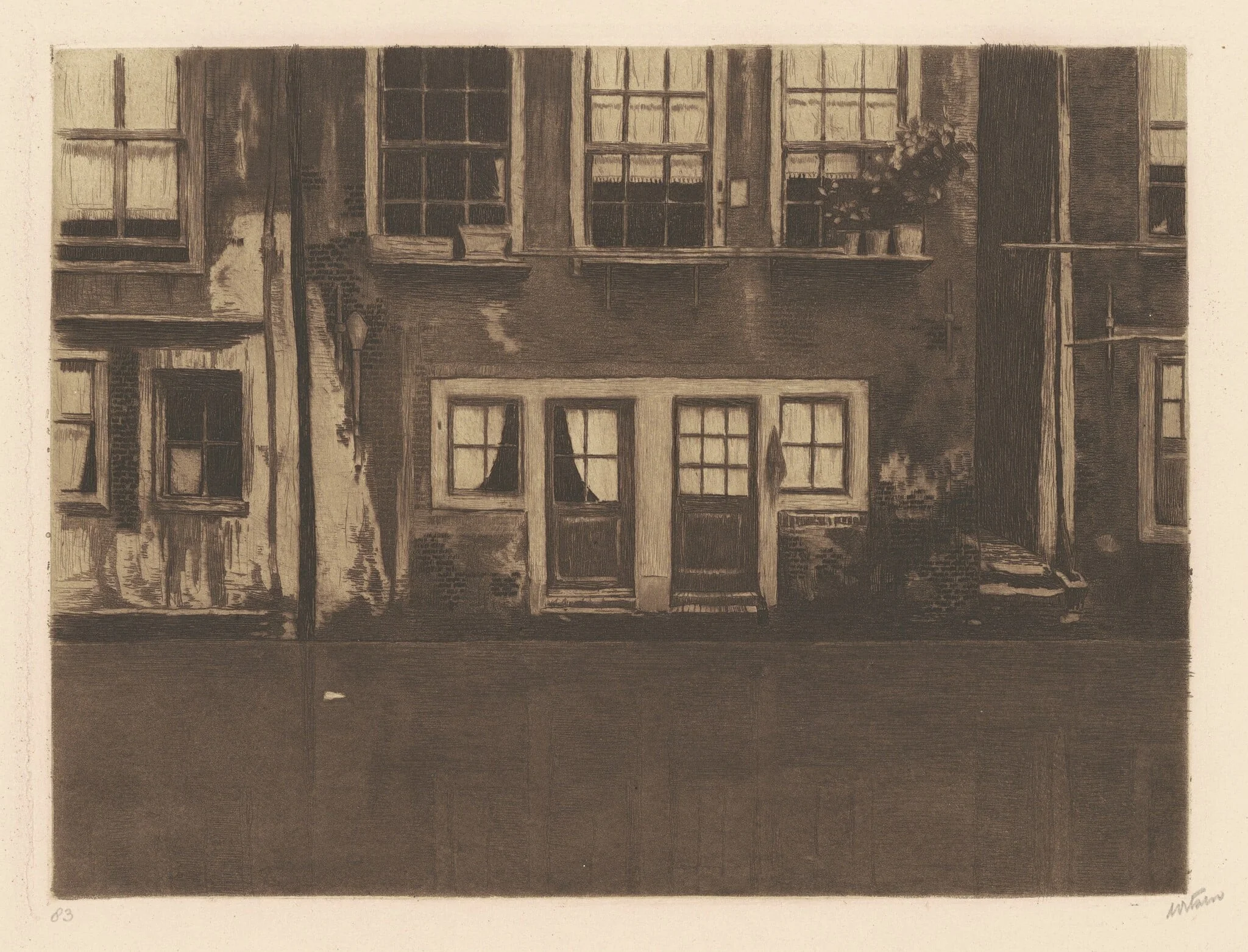 Oudezijds Achterburgwal, twee deuren in het midden [The Oudezijds Achterburgwal, with Two Doors in the Middle], by Willem Arnold Witsen, ink, 1906