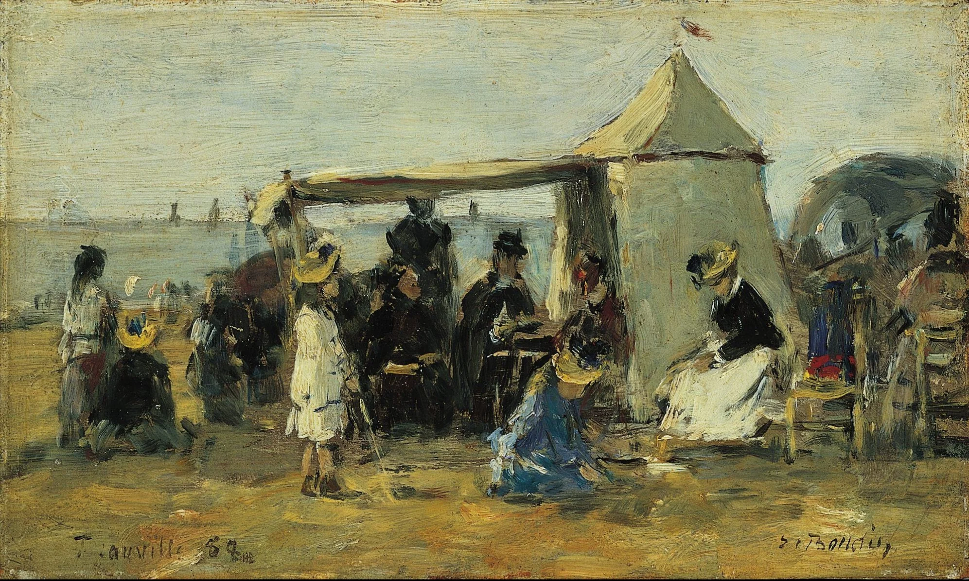 Beach at Trouville, by Eugène Boudin, oil, 1894