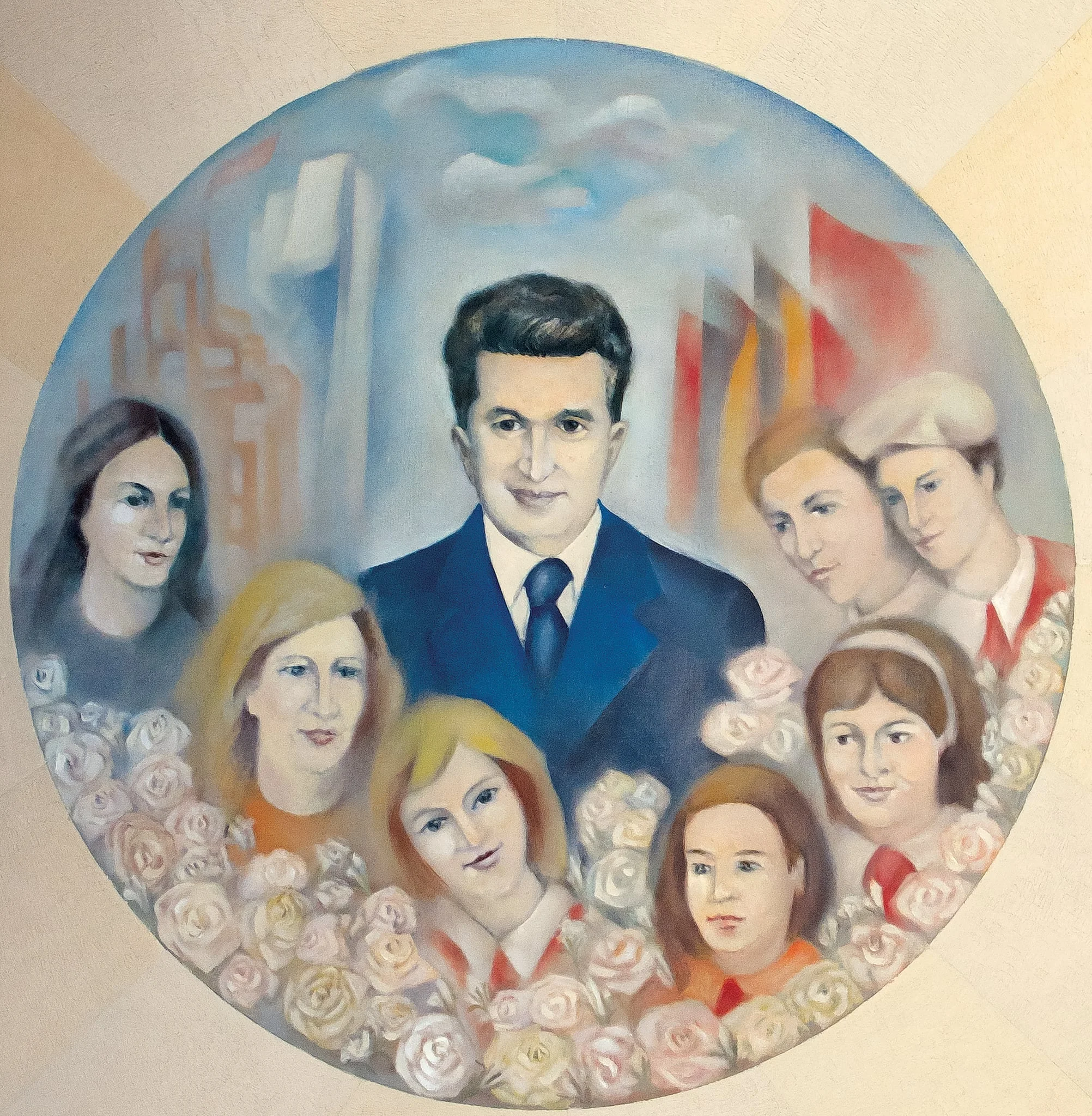 Tablou ulei pe pânză, „Nicolae Ceaușescu”, nesemnat, atribuit lui Ion Pantilie, nedatat. Nicolae Ceaușescu este reprezentat în mijlocul copiilor și tinerilor. Comandat și oferit de Comitetul Județean de Partid Argeș (1988).