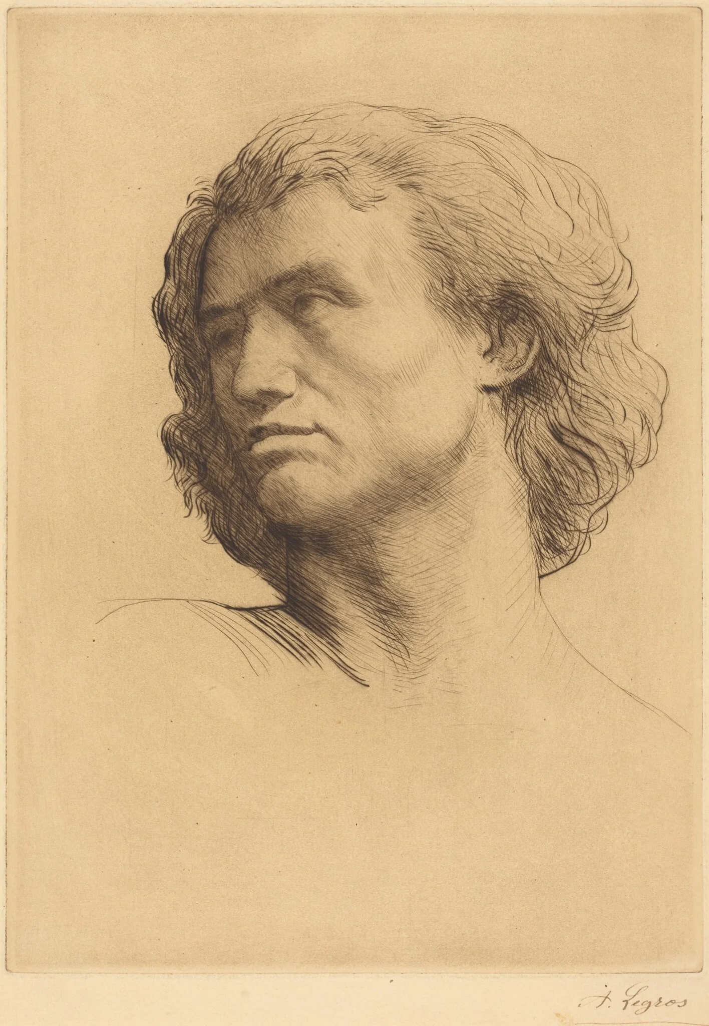 Head of a Man (Tete d'homme), by Alphonse Legros, ink, 1877