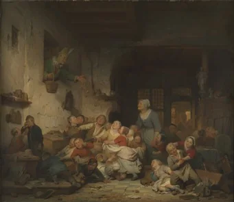 Celebration of the Third Thursday in Lent at the Children's School, by Ferdinand de Braekeleer the Elder, oil, 1839