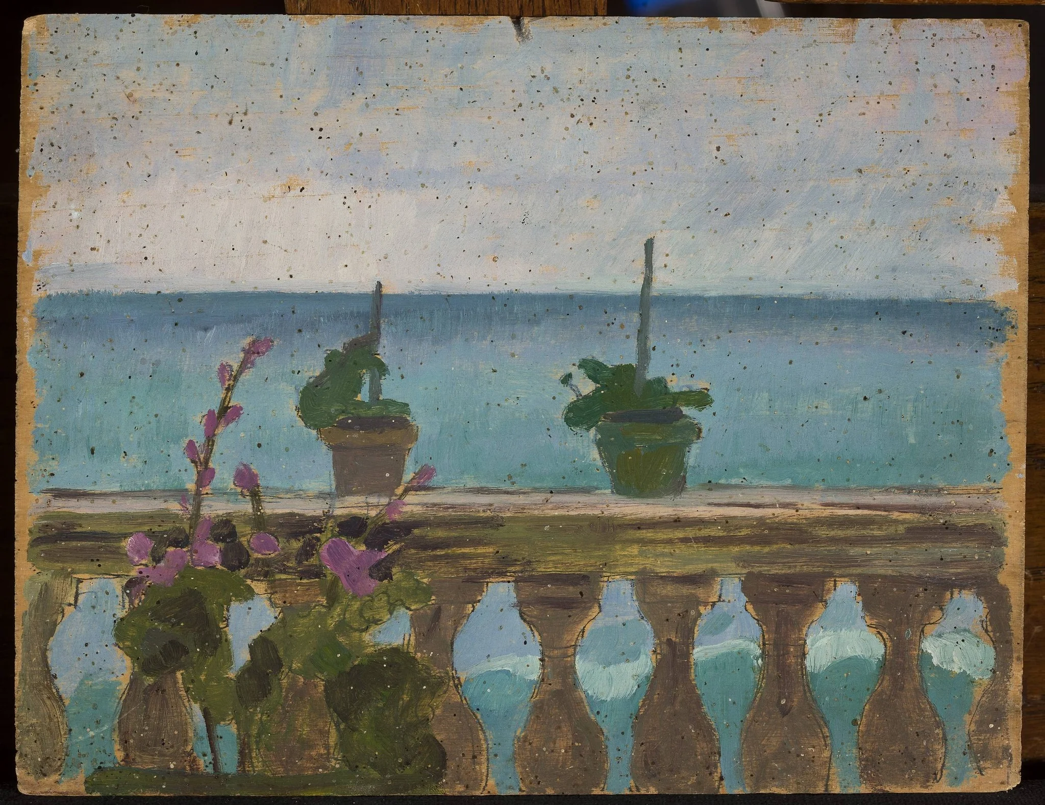 Balcony with flower pots, by Jan Rembowski, oil, 1911