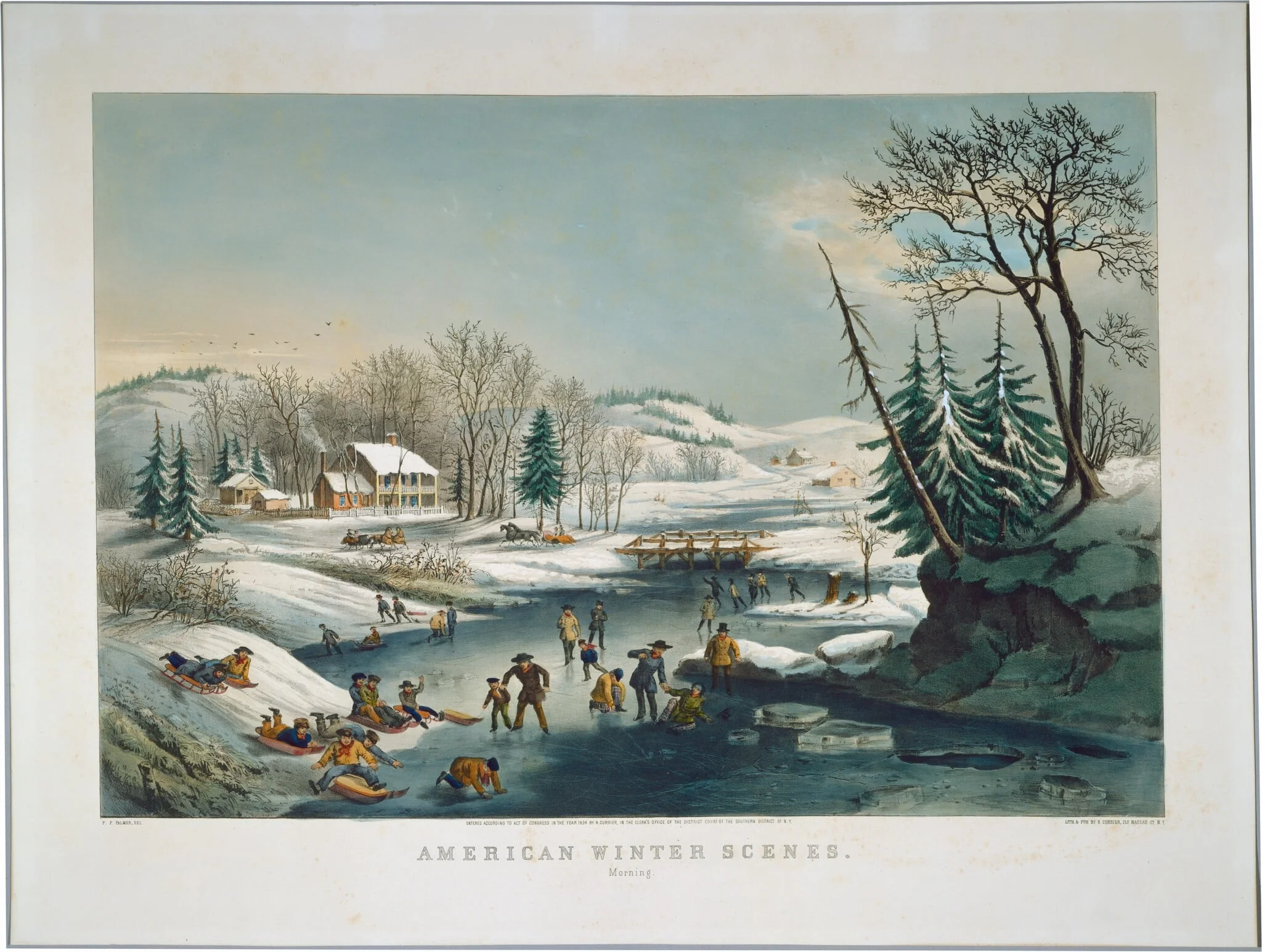 American Winter Scenes: Morning, by Frances Flora Bond Palmer, ink, 1854