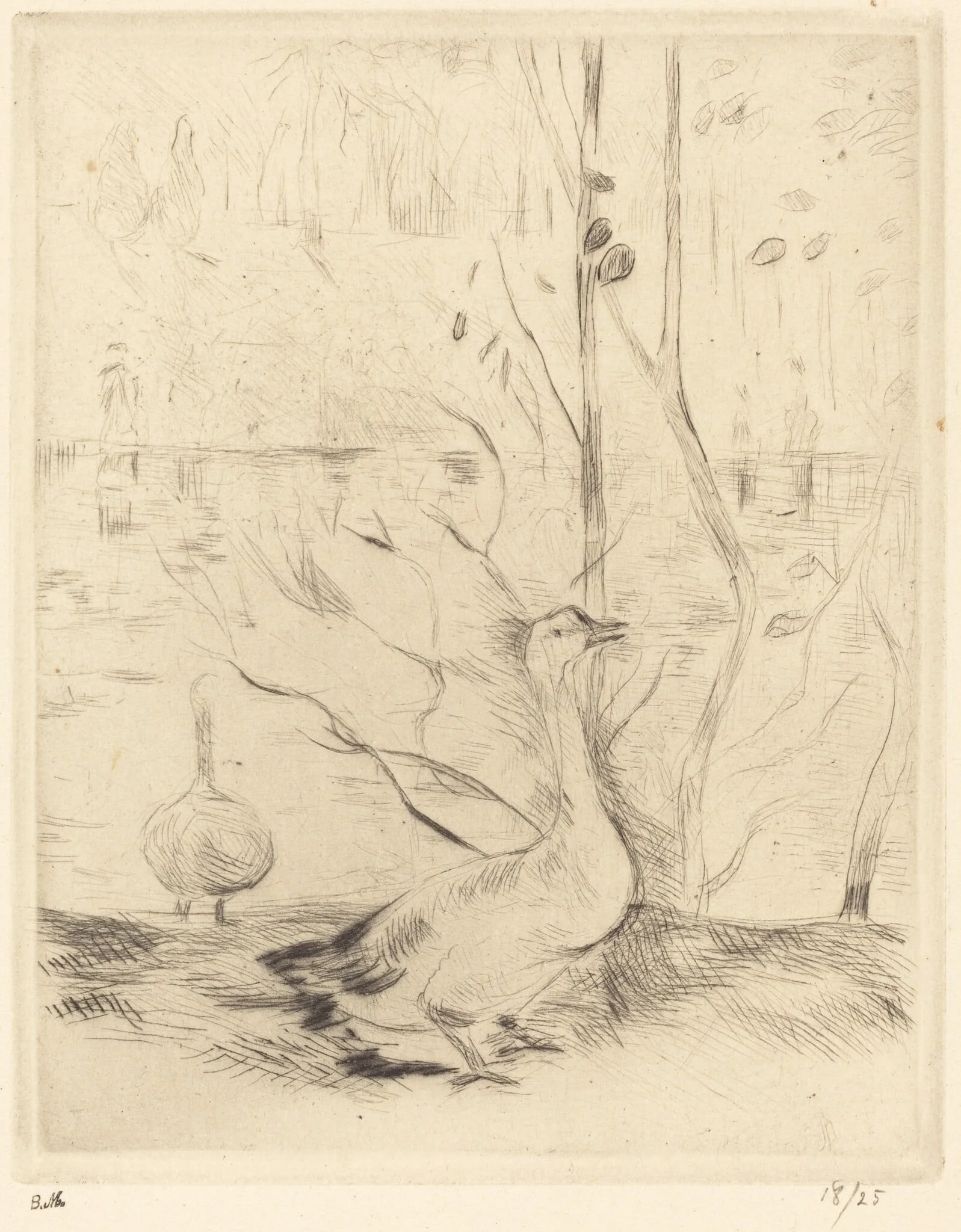 Walk in the Boulogne Wood, by Berthe Morisot, ink, 1889