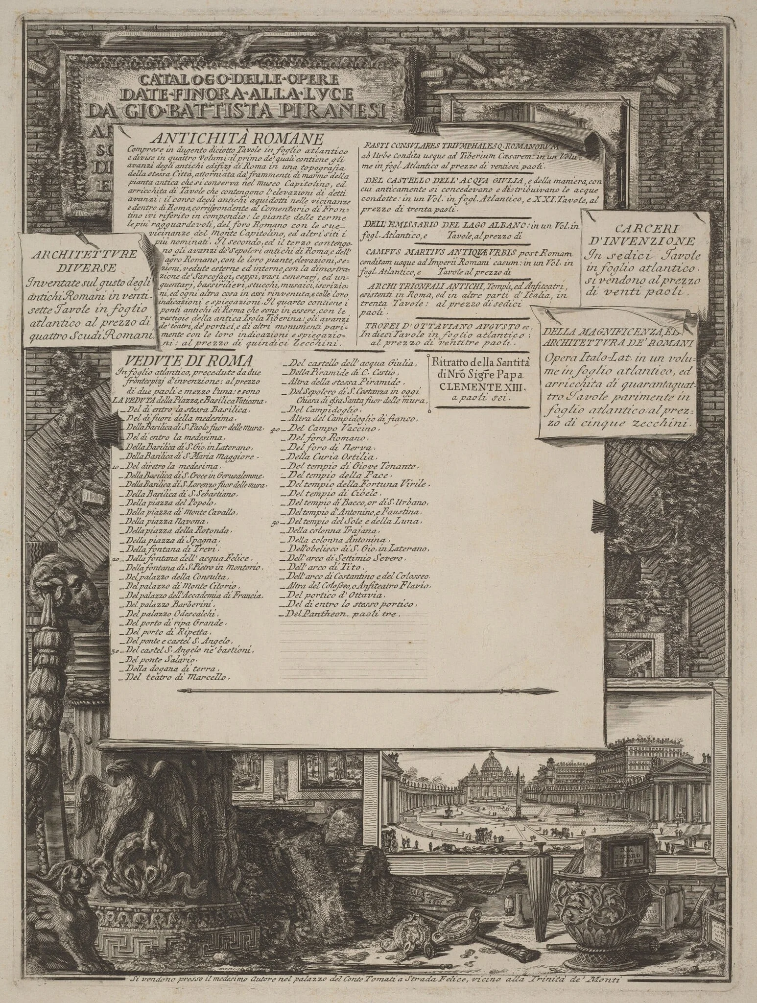 Catalogo delle Opere Date Finora Alla Lvce Da Gio Battista Piranesi, by Giovanni Battista Piranesi, ink, 1749