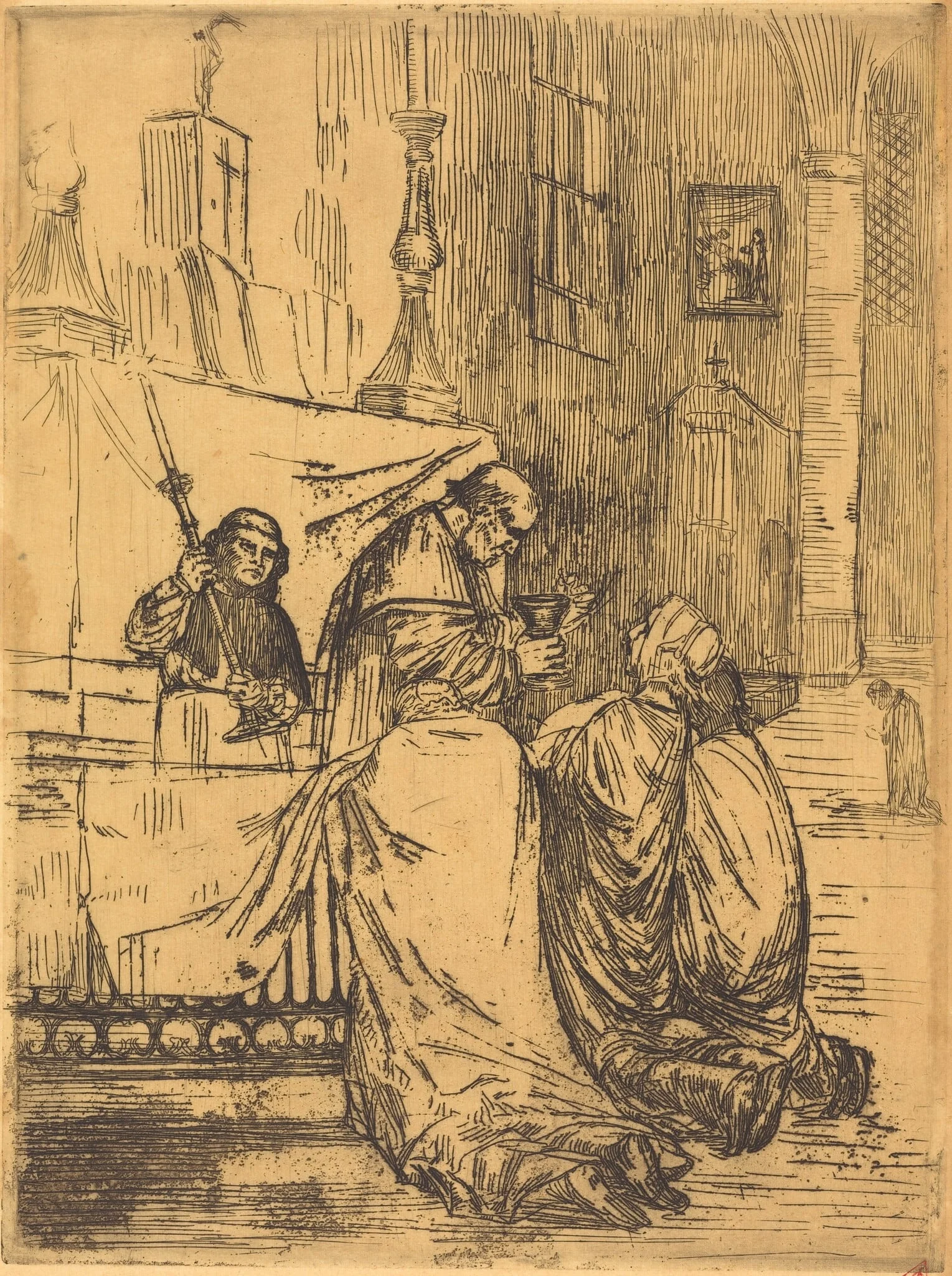 Communion in the Church of Saint Medard (La communion dans l'eglise St.-Medard), by Alphonse Legros, ink, 1874