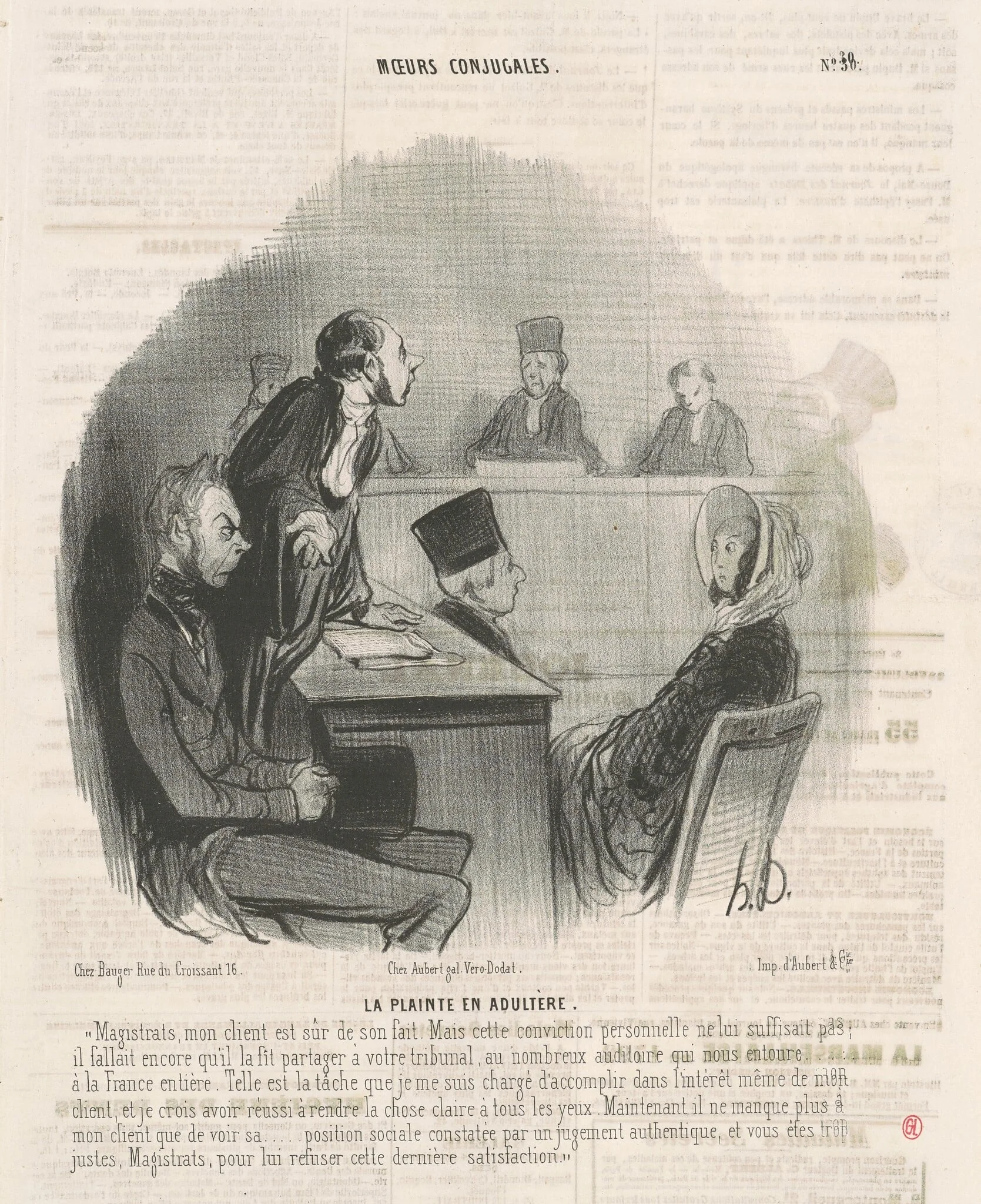 La plainte en adultère, by Honoré Daumier, ink, 1840