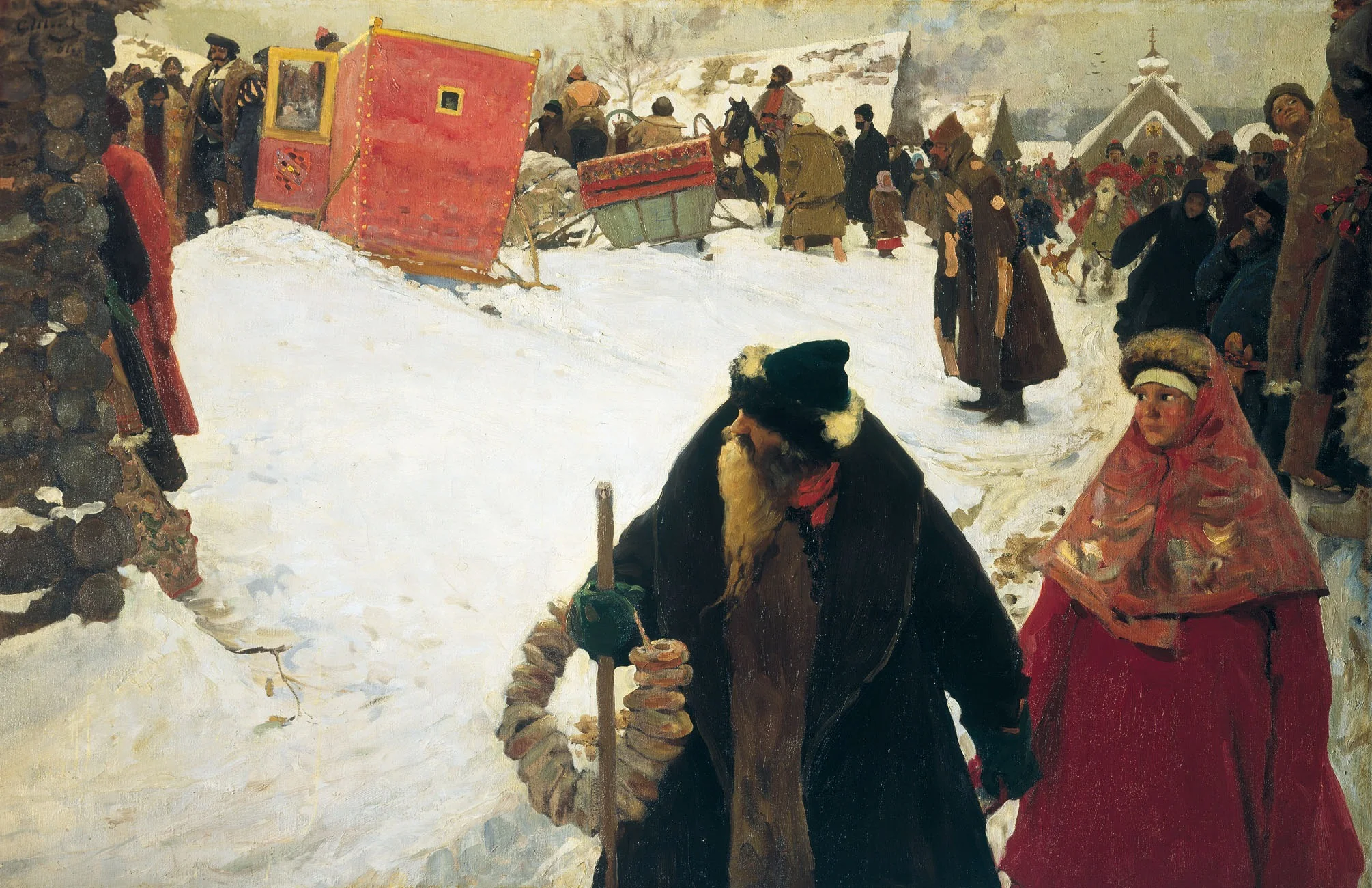 Foreigners' arrival to Moscow, XVII century., by Sergey Ivanov, oil, 1901