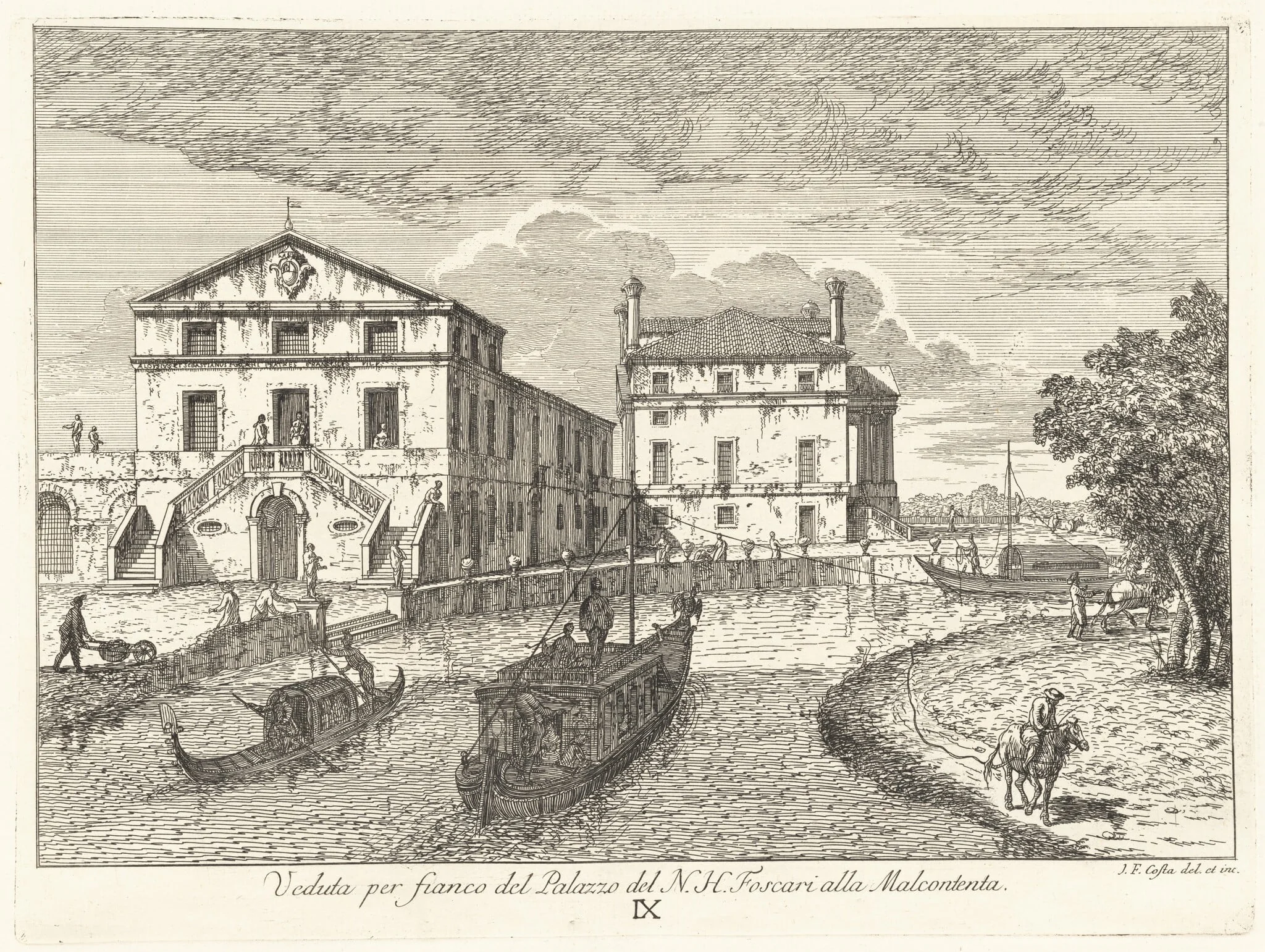 Villa Foscari Vista di Fianco, by Giovanni Francesco Costa, ink, 1762