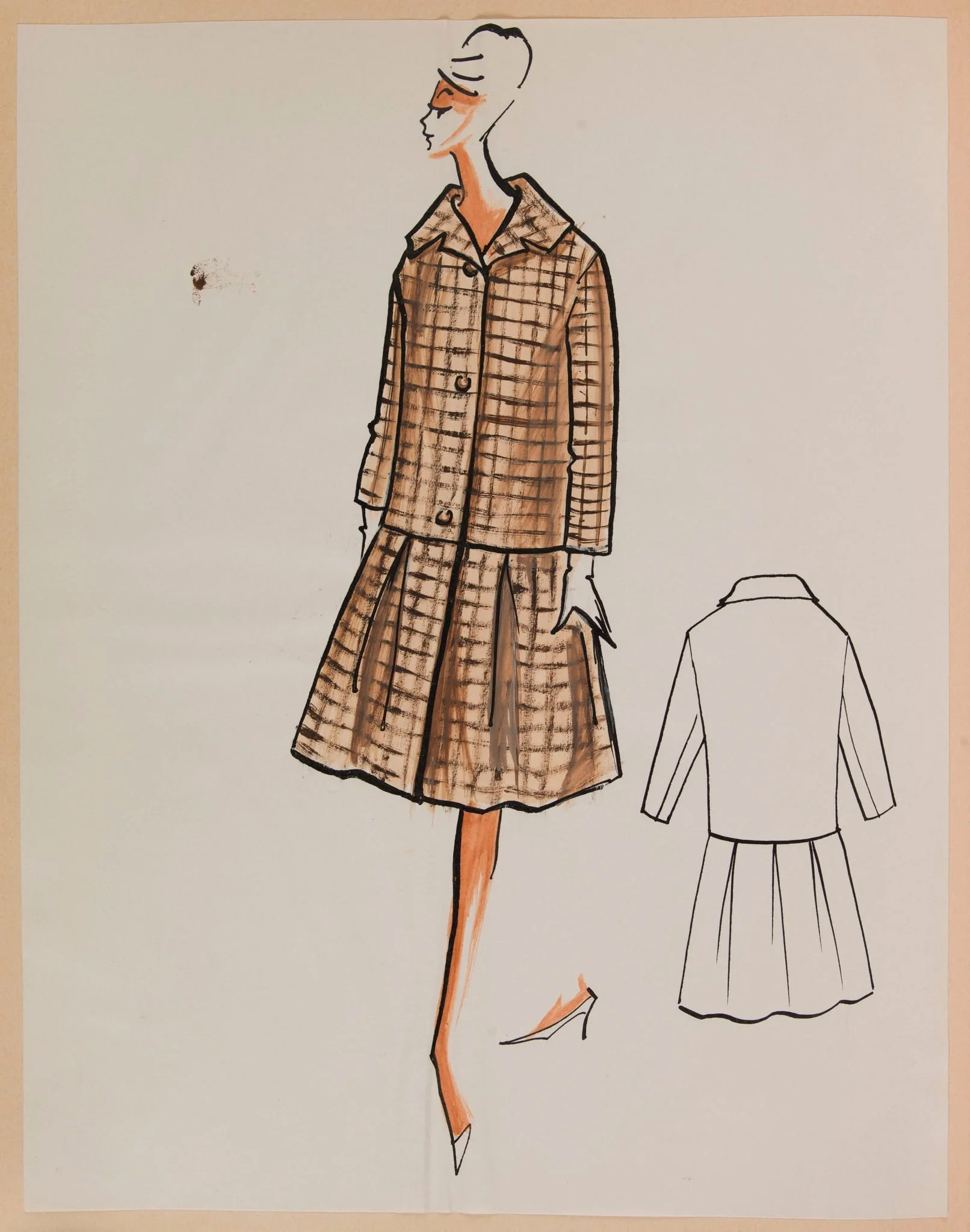 Tailleur marron à veste coupe droite et  jupe évasée, by Marie-Louise Carven, 1959