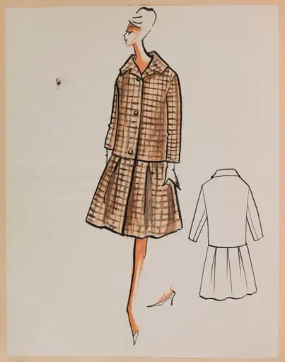 Tailleur marron à veste coupe droite et  jupe évasée