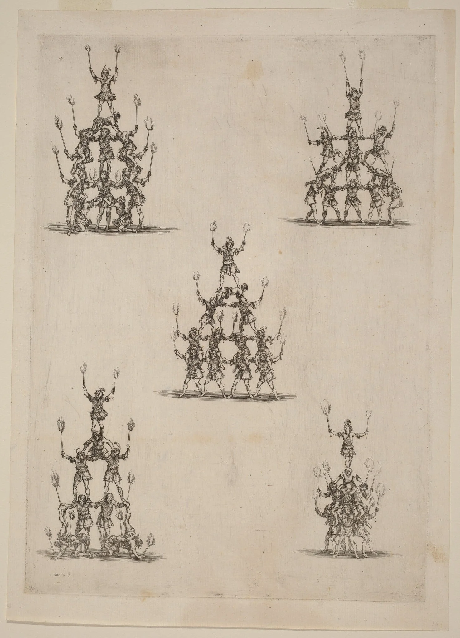 Pyramids of Jugglers, by Stefano Della Bella, ink, 1652