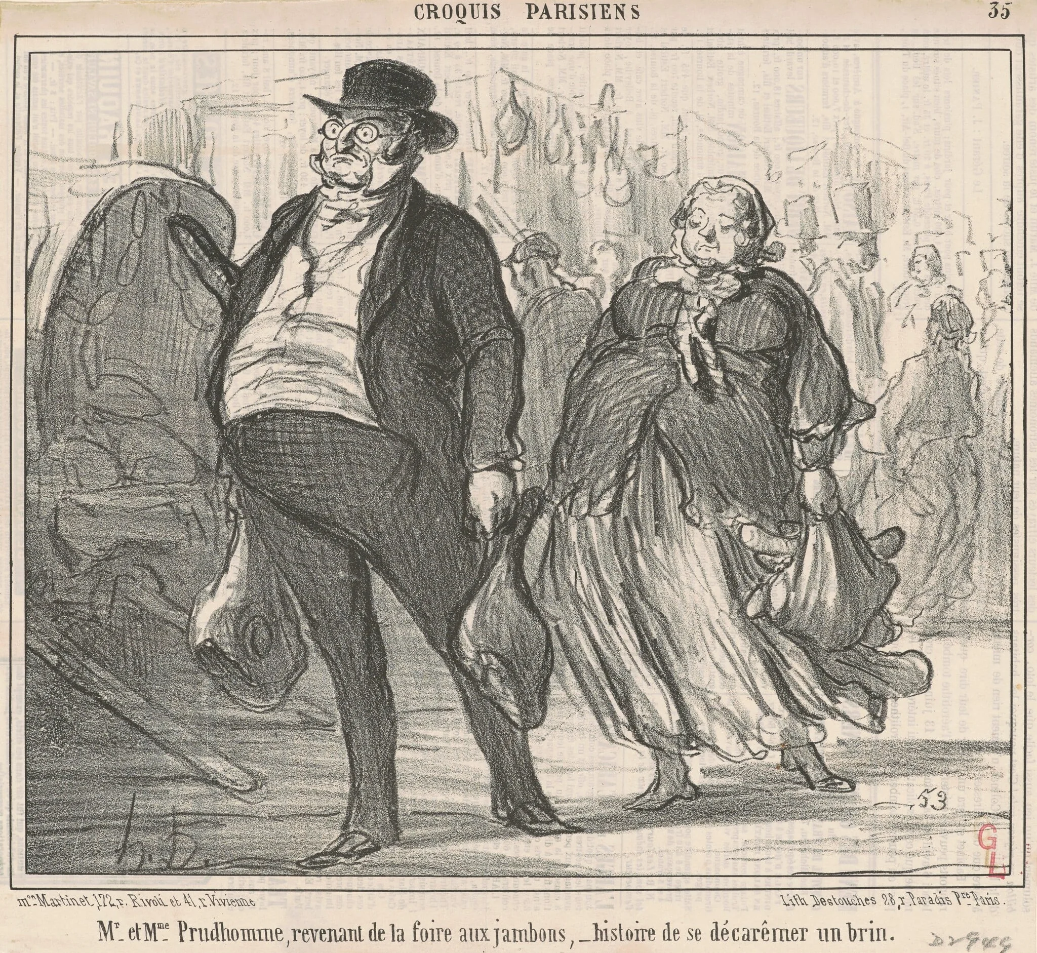 Mr et Mme Prudohomme revenant de la foire ...