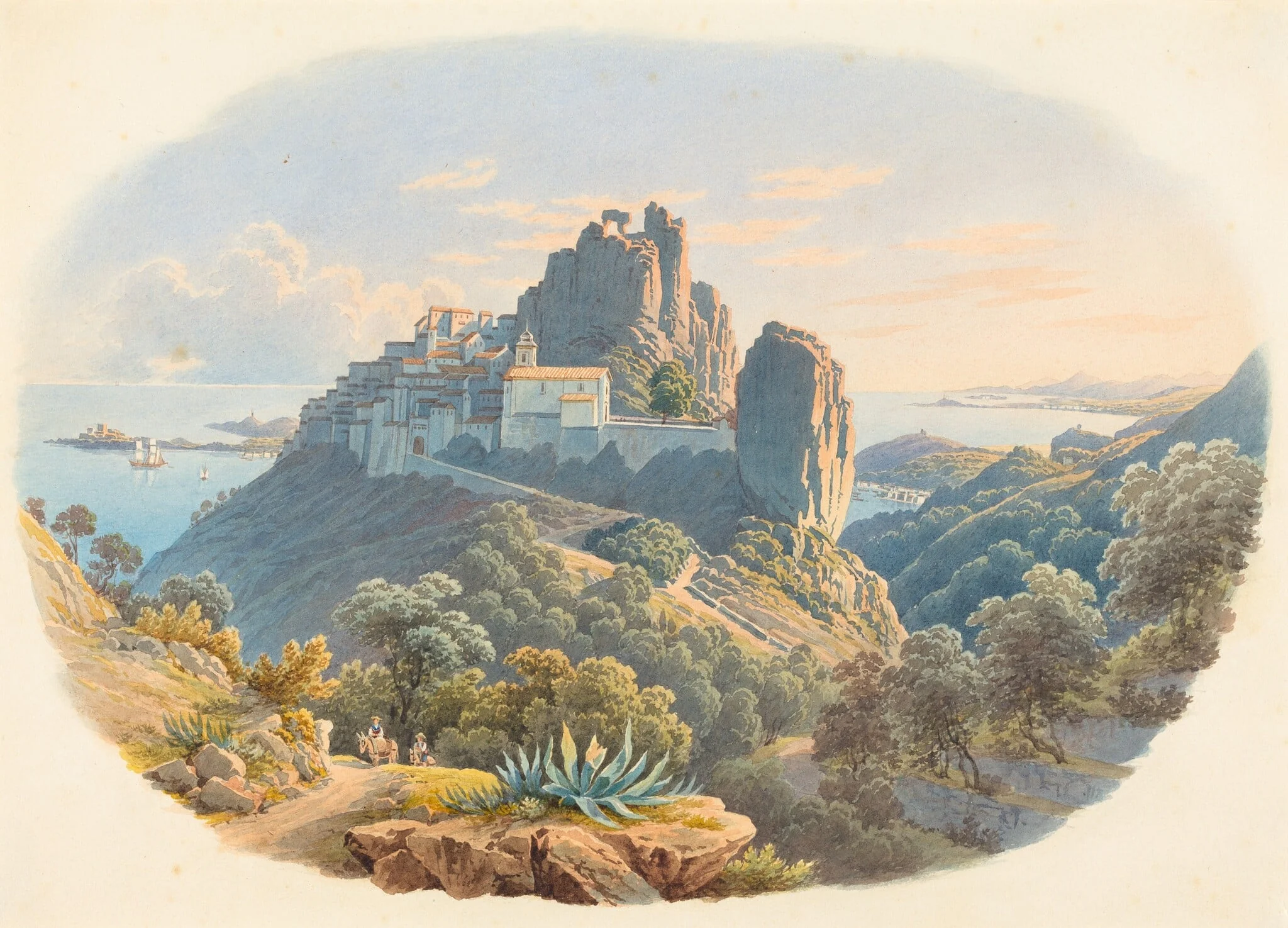 Le Château d'Eze, pres de Nice, by Mathias Gabriel Lory, watercolor, 1842