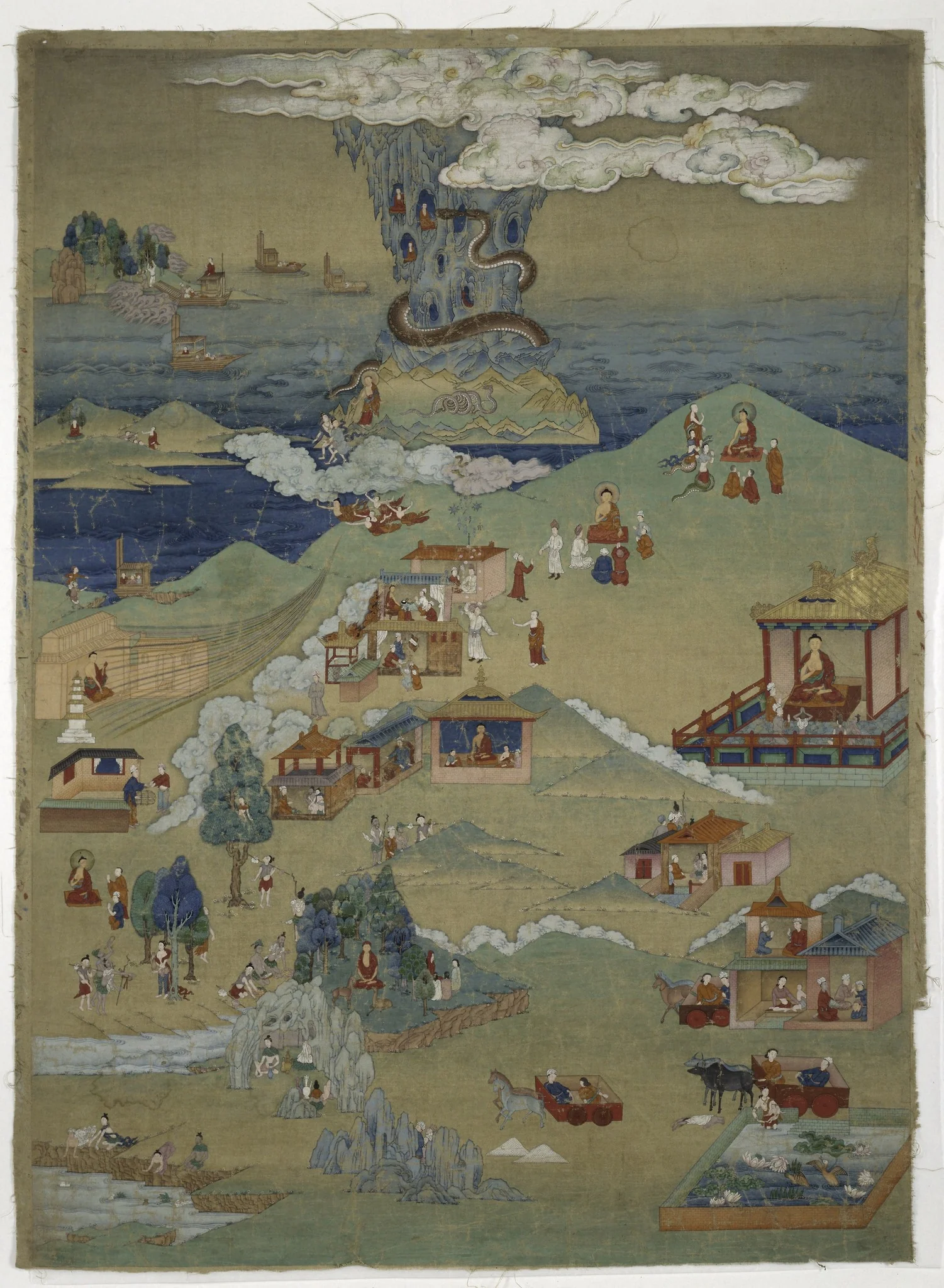 Painted Banner (Thangka) of Five Morality Tales from the Avadana..., by Unknown, unspecified, 1849
