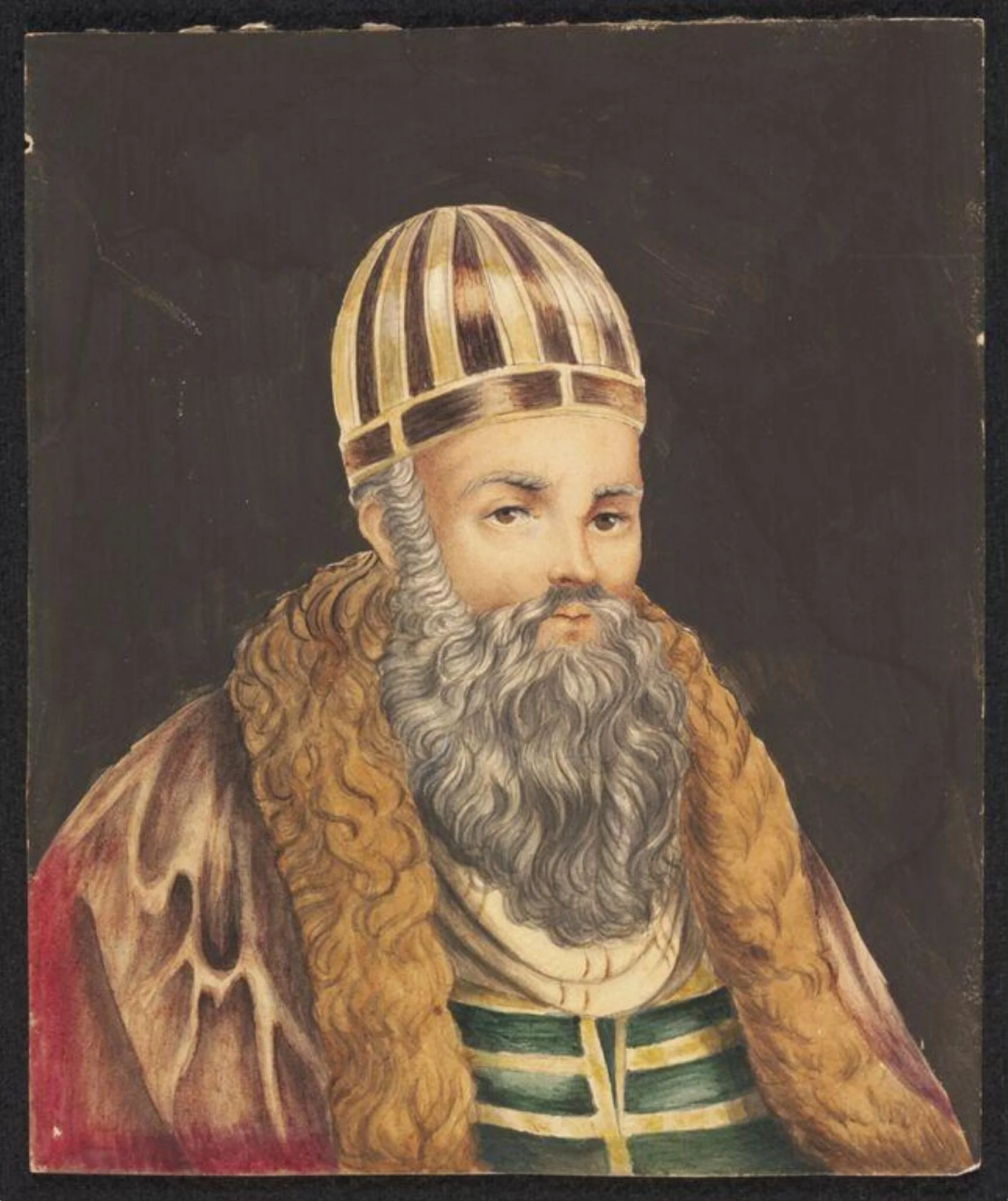 Portrait bust, facing right, of an Eastern dignitary, by Unknown, watercolor, 1850