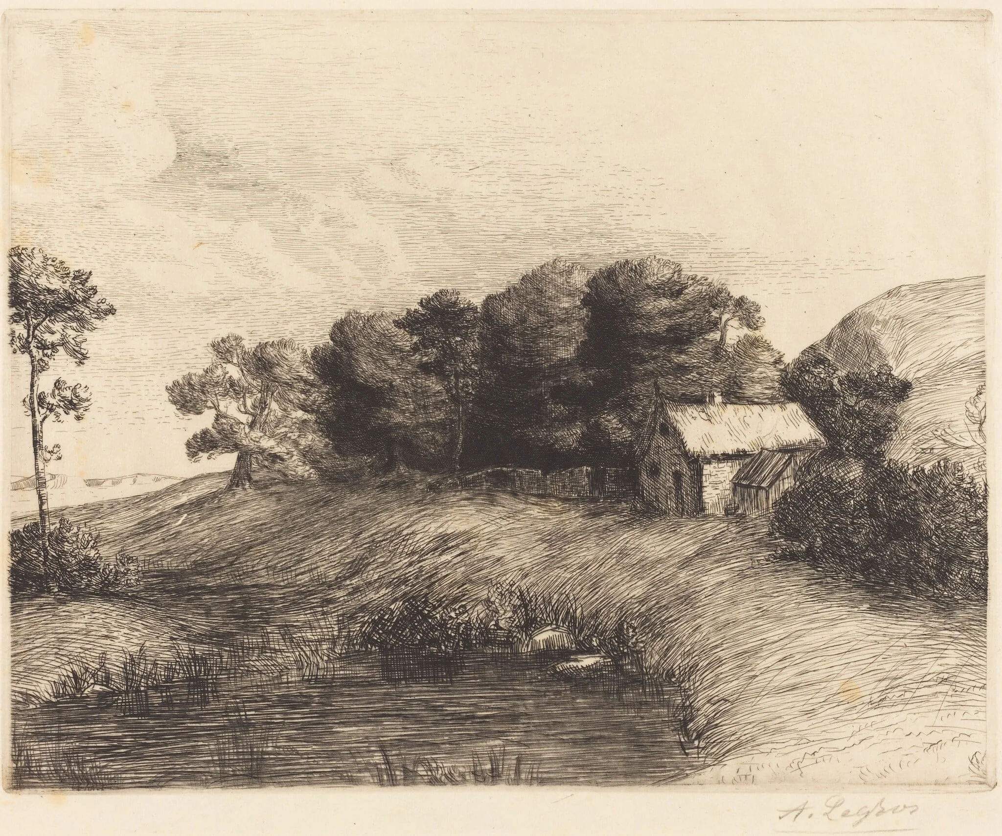 Landscape with Pond (Le paysage a la mare), by Alphonse Legros, ink, 1874