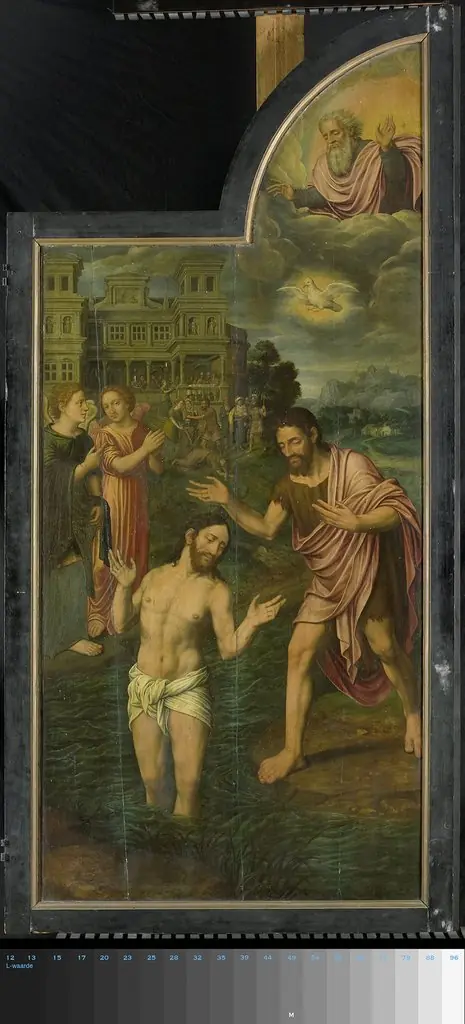 De doop van Christus in de Jordaan, rechter paneel van een drieluik (open)