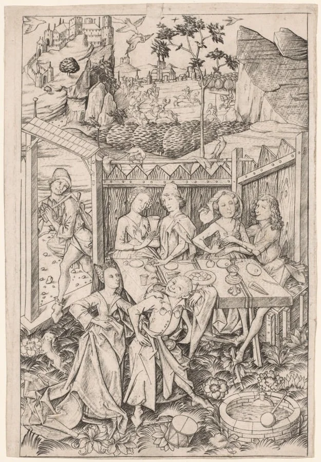 The Garden of Love (Large Plate), by Master E.S., 1465