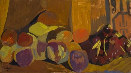 Still life. Brown tones, by Martiros Saryan, tempera, 1912