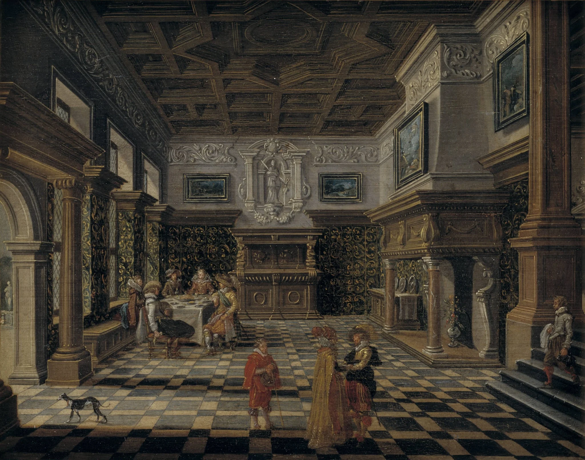 Sumptuous renaissance interior with a banquet