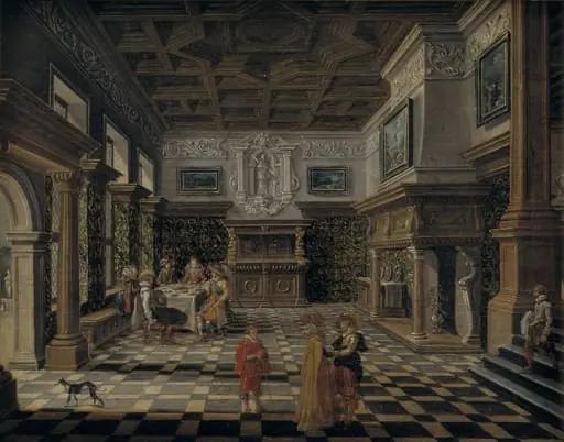 Sumptuous renaissance interior with a banquet