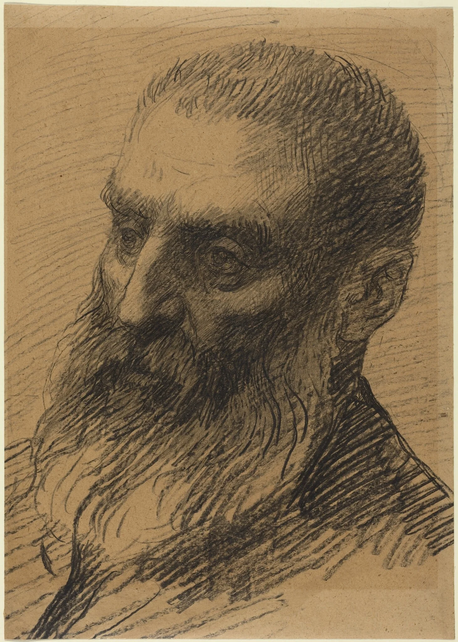 Head of a Man Facing Left, by Alphonse Legros, crayon, 1874