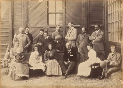 Shimla 17th May 1887: Viceregal party. Lord William Beresford, Military Secretary, Captain Leonard Gordon A.D.C., Mademoiselle Clerc, The Honorable Basit Blackwood, Major F. R. Hamilton A.D.C., Mr. Oglivie Grant, Sir Donald Mackenzie Wallace K.C.E., Private Secretary, Dr. J. Findlay, Mrs. F. R. Hamilton, Master G. Hamilton, Lady Victoria Blackwood, H. E. The Countess of Dufferin, H. E. The Earl of Dufferin, Lady Hermione Blackwood, Lord Herbrand Russell, A.D.C. (recto)