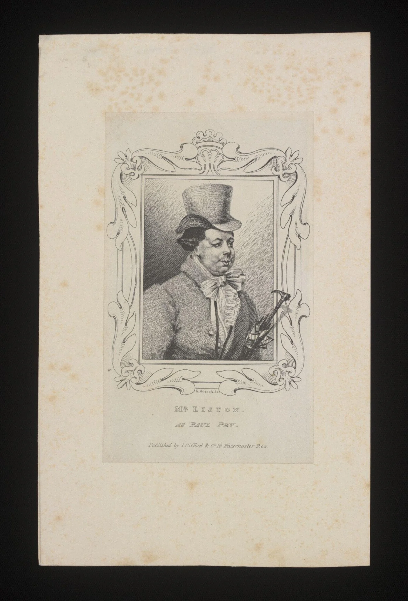 Mr Liston as Paul Pry, by G. Adcock, 1850