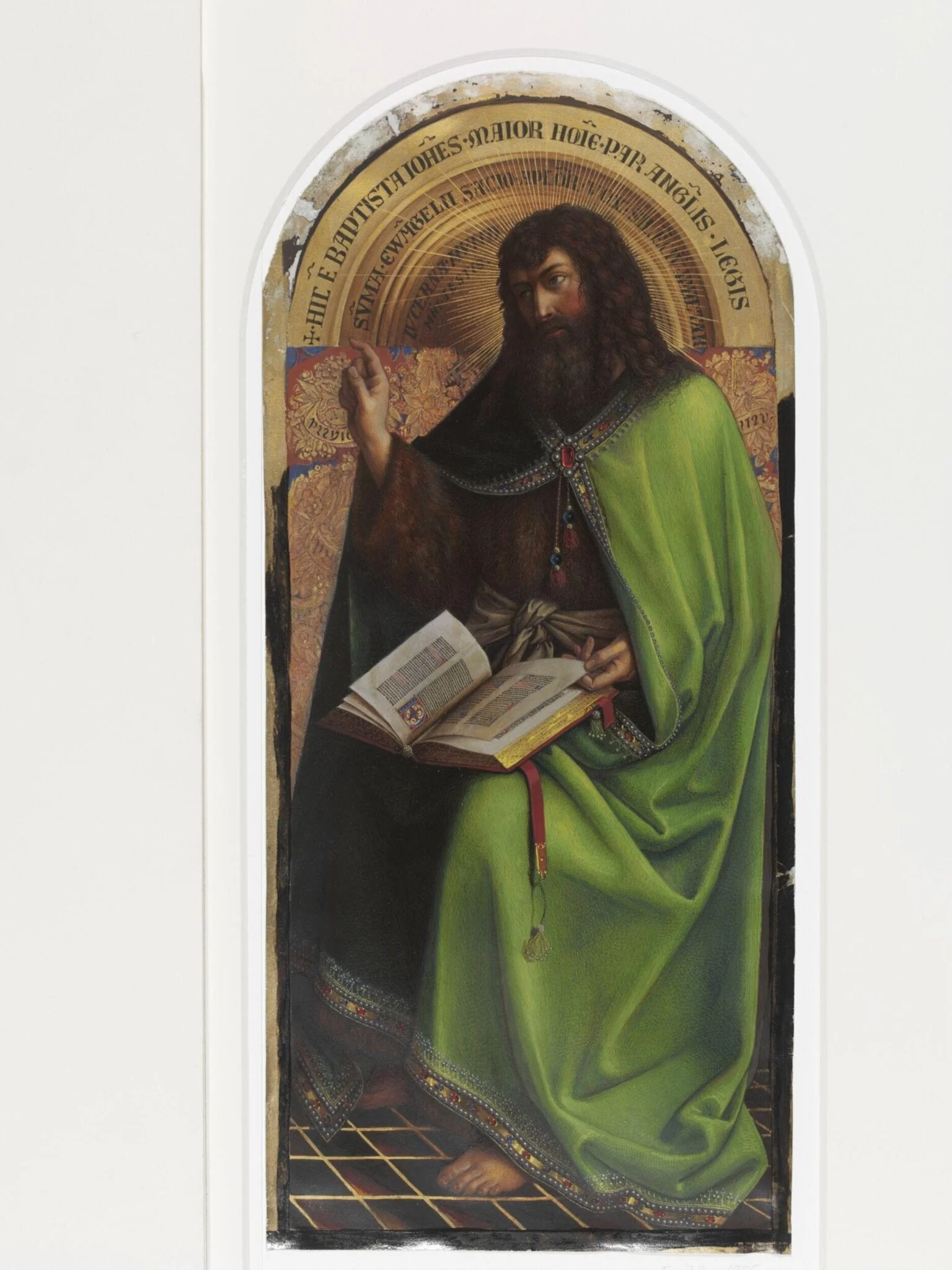 Copy of a detail from the Ghent Altarpiece, St John  the Baptist by Hubert and Jan van Eyck in the church of St Bavon, Ghent., by Christian Schultz, watercolor, 1858