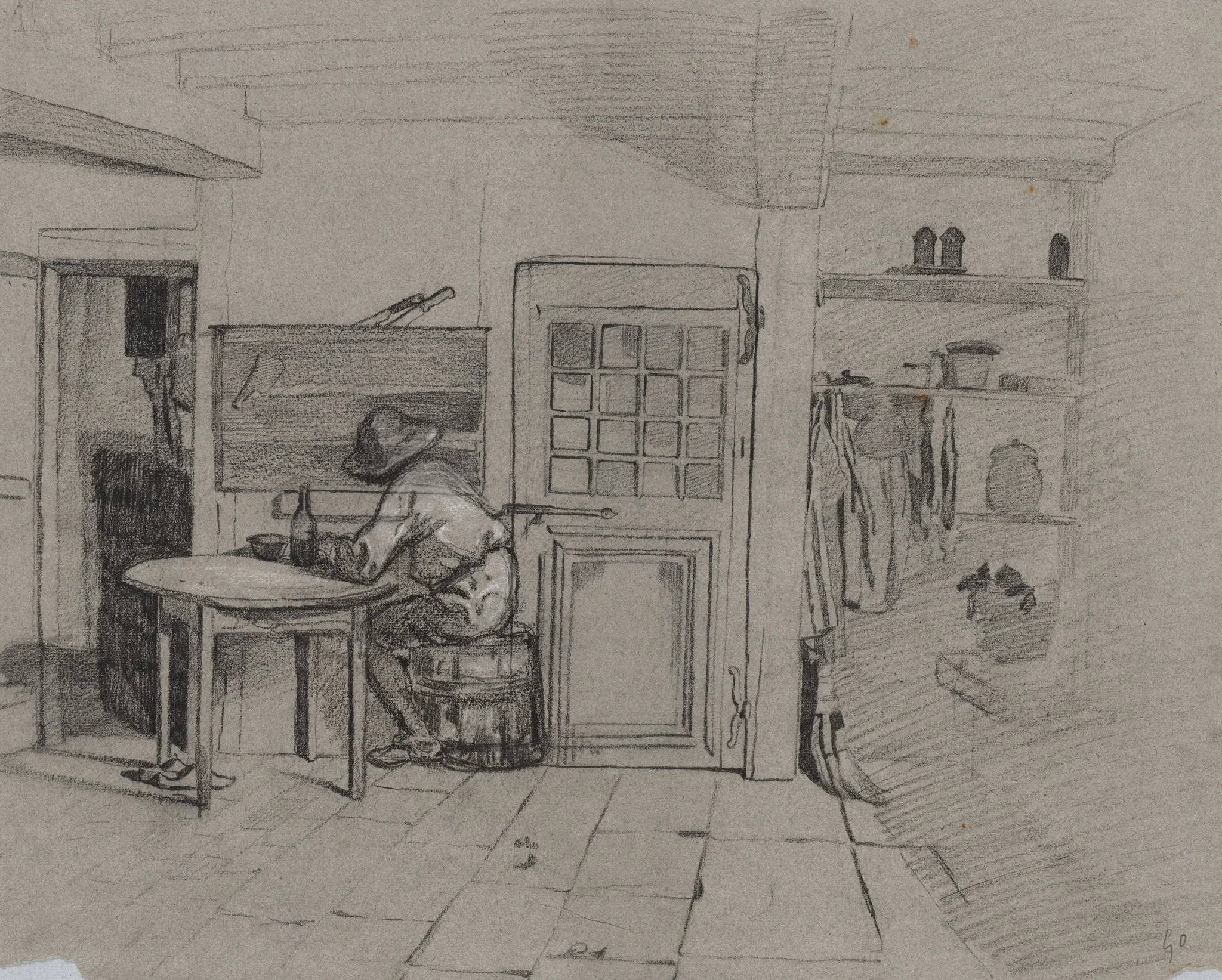 A Farmhouse Interior with a Boy at a Table, by Alexandre Gabriel Decamps, 1846