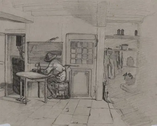 A Farmhouse Interior with a Boy at a Table