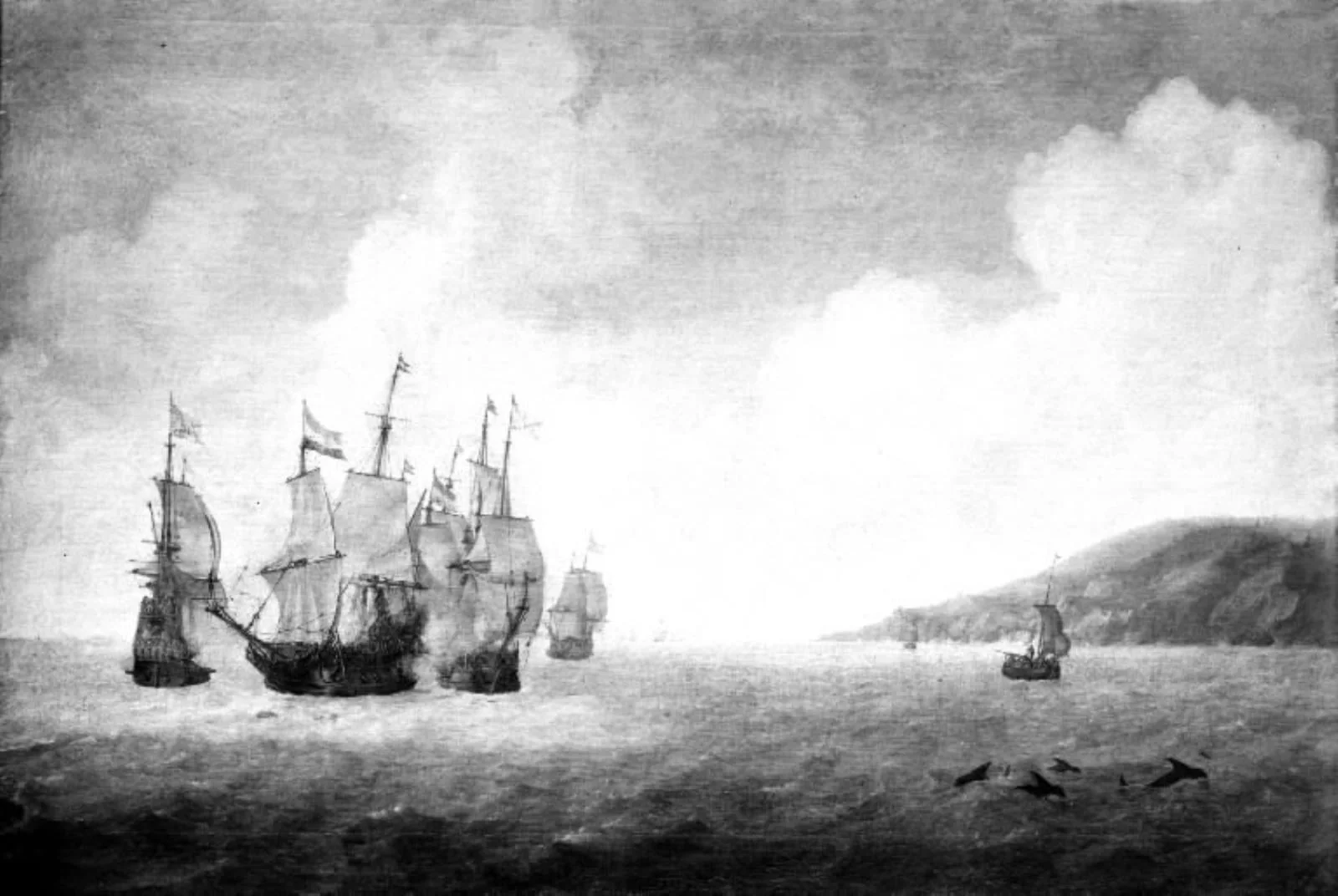 Naval Battle between Dutch and Spanish Ships of the Line, by Unknown, 1643