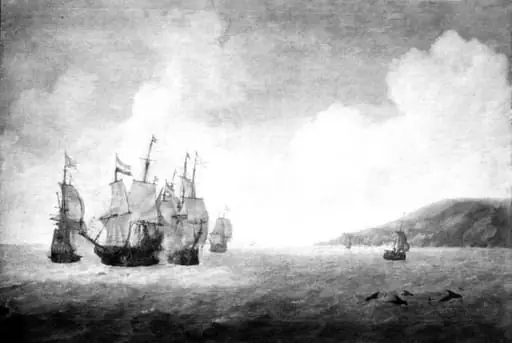 Naval Battle between Dutch and Spanish Ships of the Line