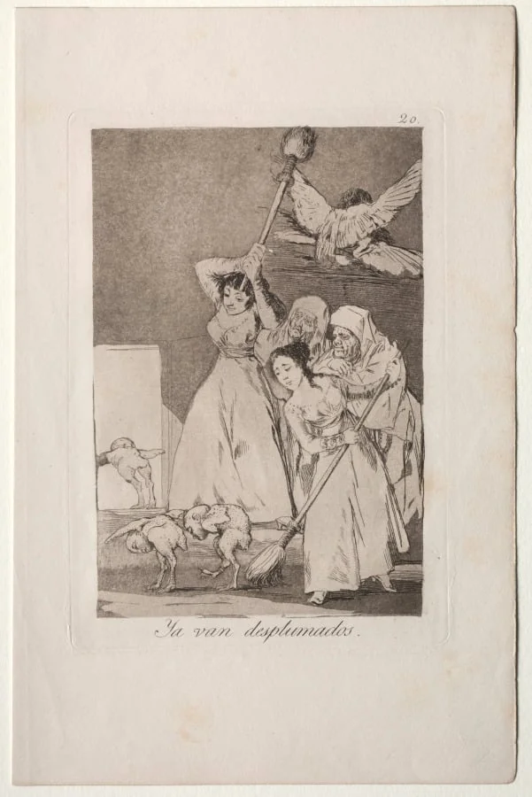 There They Go Plucked, Plate 20, by Francisco Goya, 1799