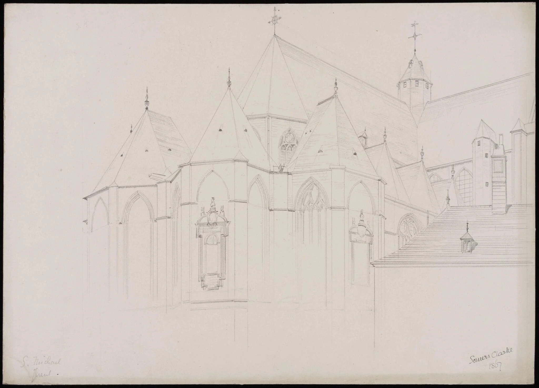 View of the Church of St. Michael, Ghent, from N.E., by Somers Clarke, 1867