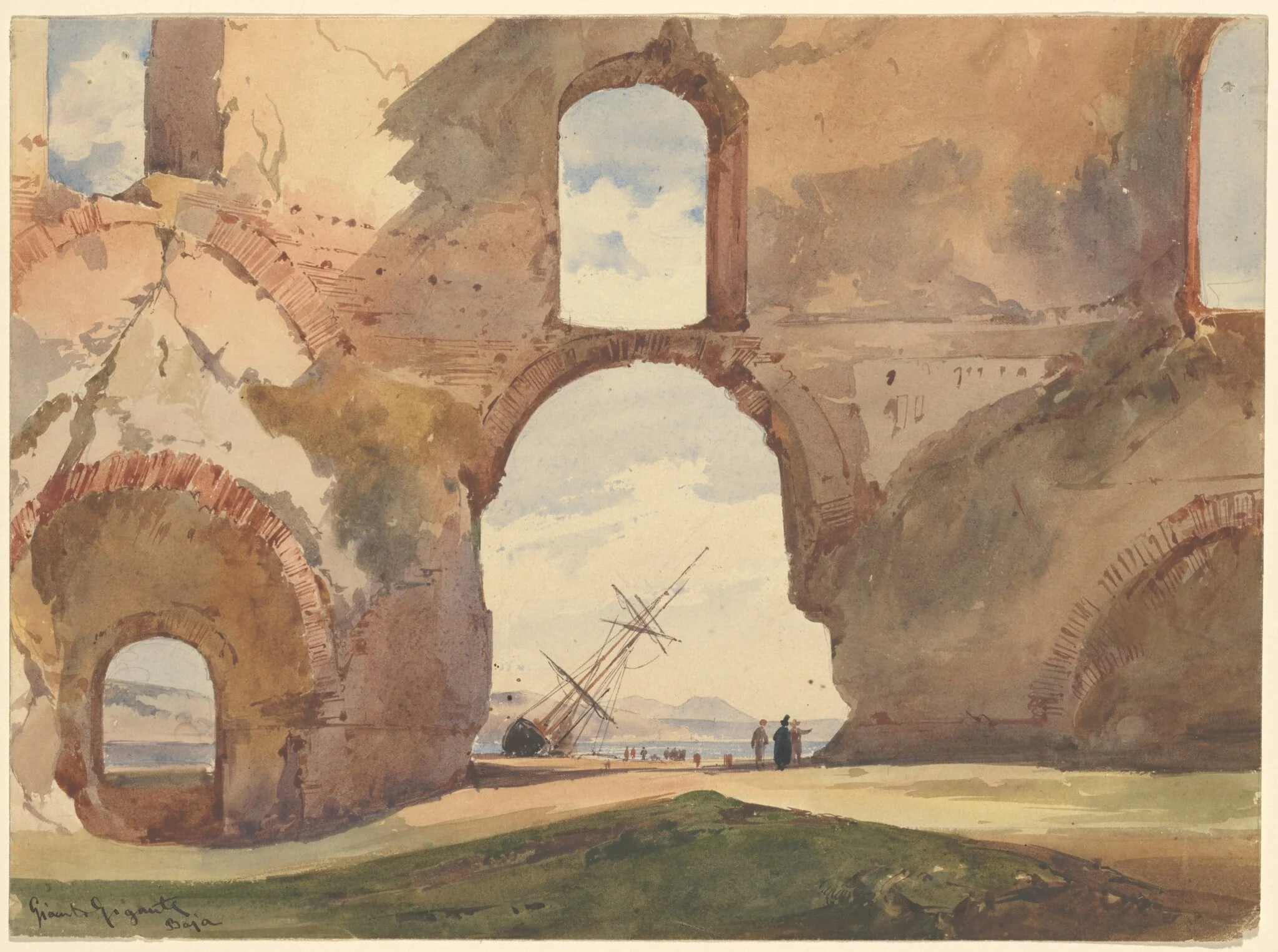 View through the Temple of Venus, Baia, by Giacinto Gigante, gouache, 1864