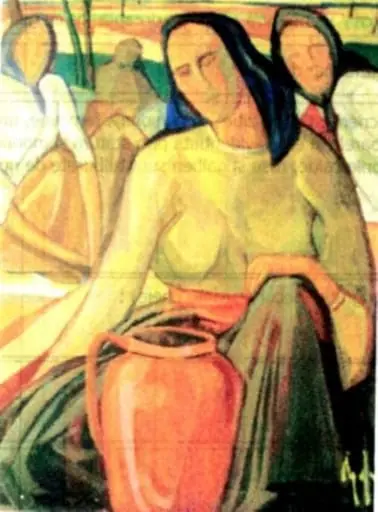 Grup de țărănci pe câmp (figuri în peisaj)