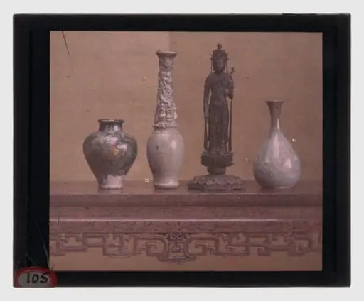 'Jar, Raqqa, Syria, 12th-13th century', 'Funderary Jar', China, 13th century', 'Bodhisattva Avalokiteshvara (Kannon)', Japan, late 12th century, 'Pear-shaped bottle', Korea, late 13th-early 14th century, 'Table with dragon decoration', China, probably 18th century, from the Charles Lang Freer Collection