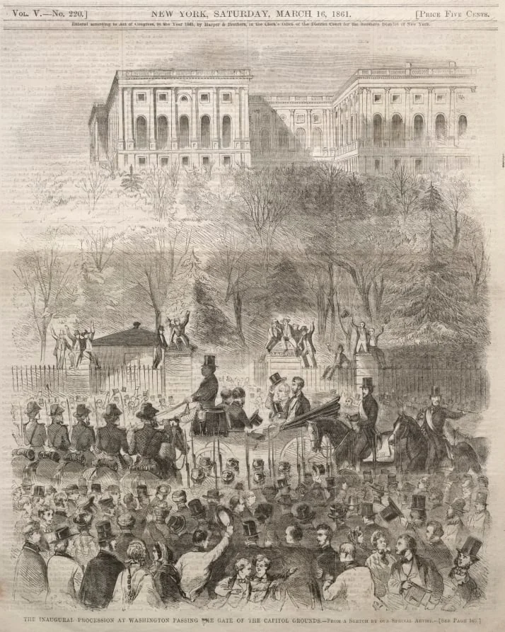 The Inaugural Procession at Washington Passing the Gate of the Capital Grounds, by Winslow Homer, 1861