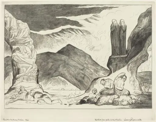 The Circle of the Falsifiers; Dante and Virgil Covering their Noses because of the stench