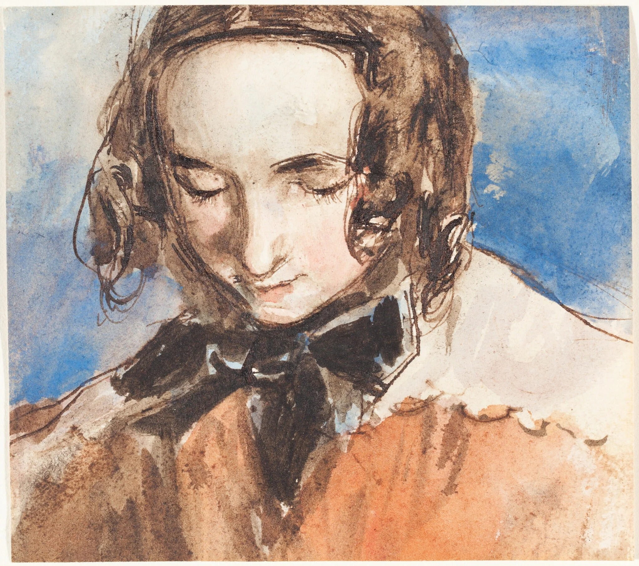 Girl with a Bow, by William Edward Frost, ink, 1844