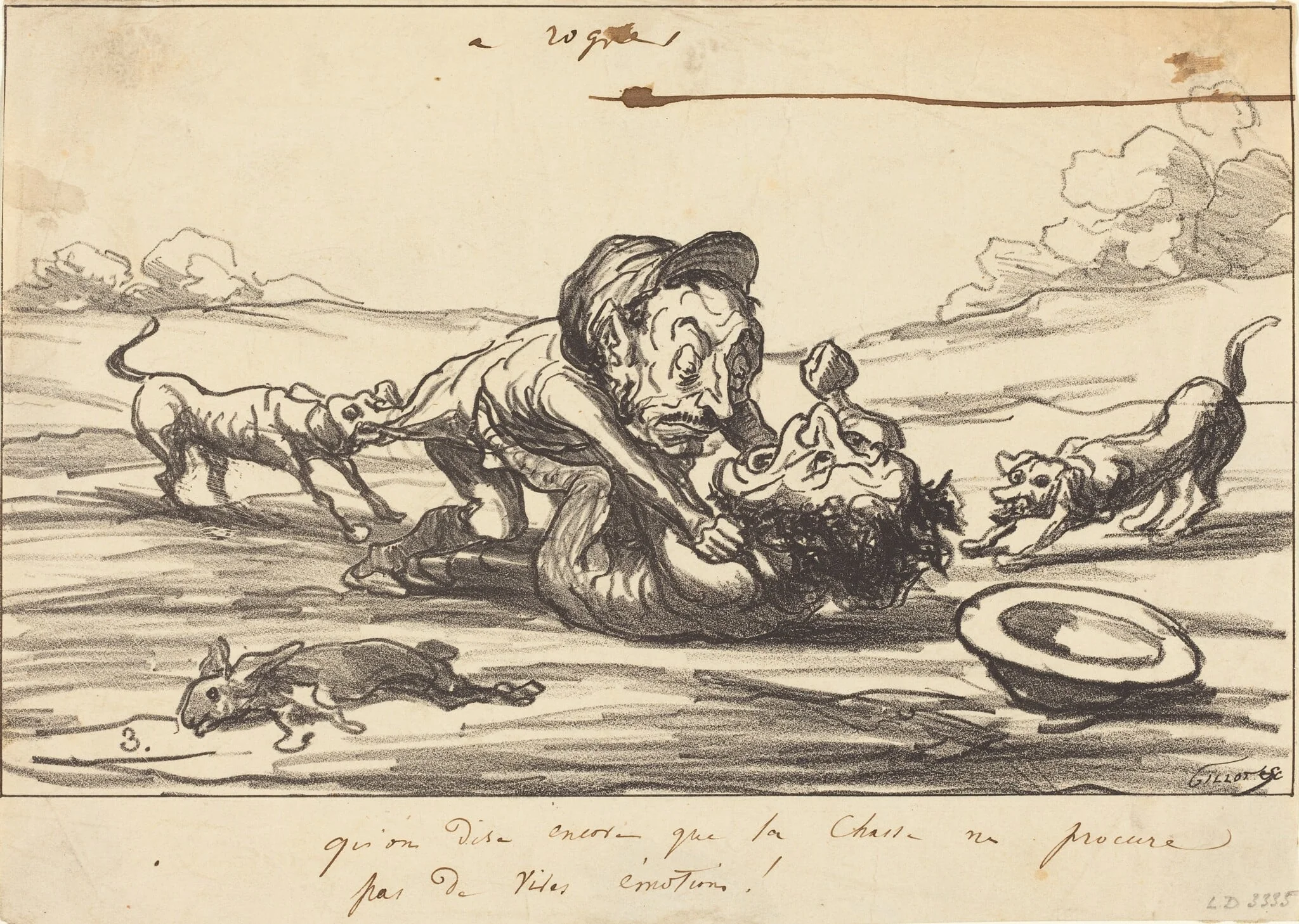 Qu'on dise encore que la chasse..., by Honoré Daumier, ink, 1864