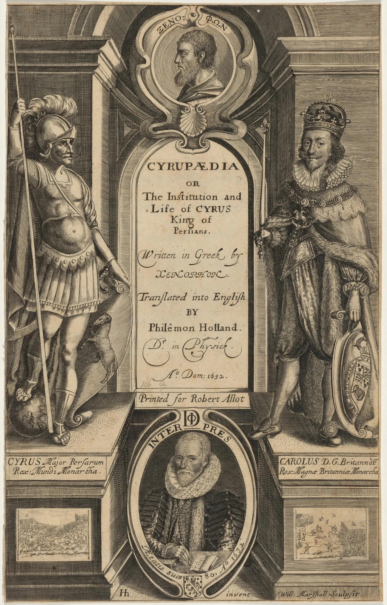 Title Page from Xenophon’s Cyrupaedia, by William Marshall, ink, 1632