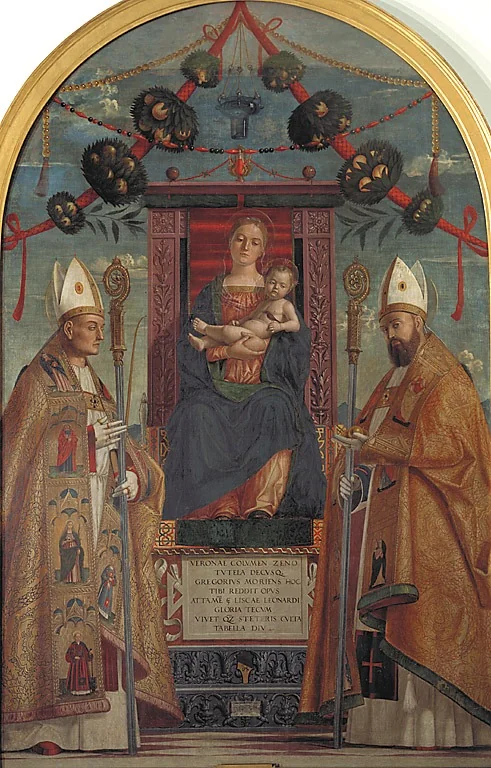 Madonna in trono con il Bambino e i Santi Zeno e Nicolò, by Domenico Morone, unspecified, 1490