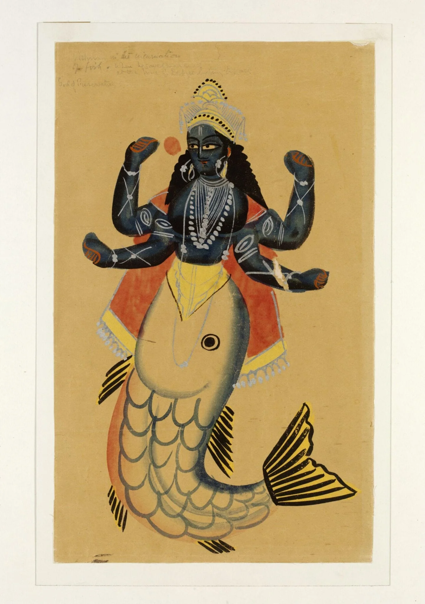 Vishnu as Matsya, by Unknown, paint, 1885
