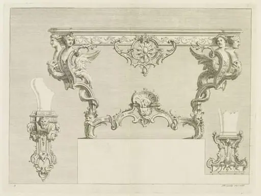 Nouveaux Desseins de Pieds de Tables et de Vases et Consoles de sculpture en bois Inventes par le sieur Pineau sculpteur