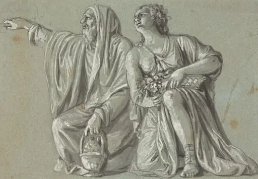 Two Kneeling Figures with Offerings
