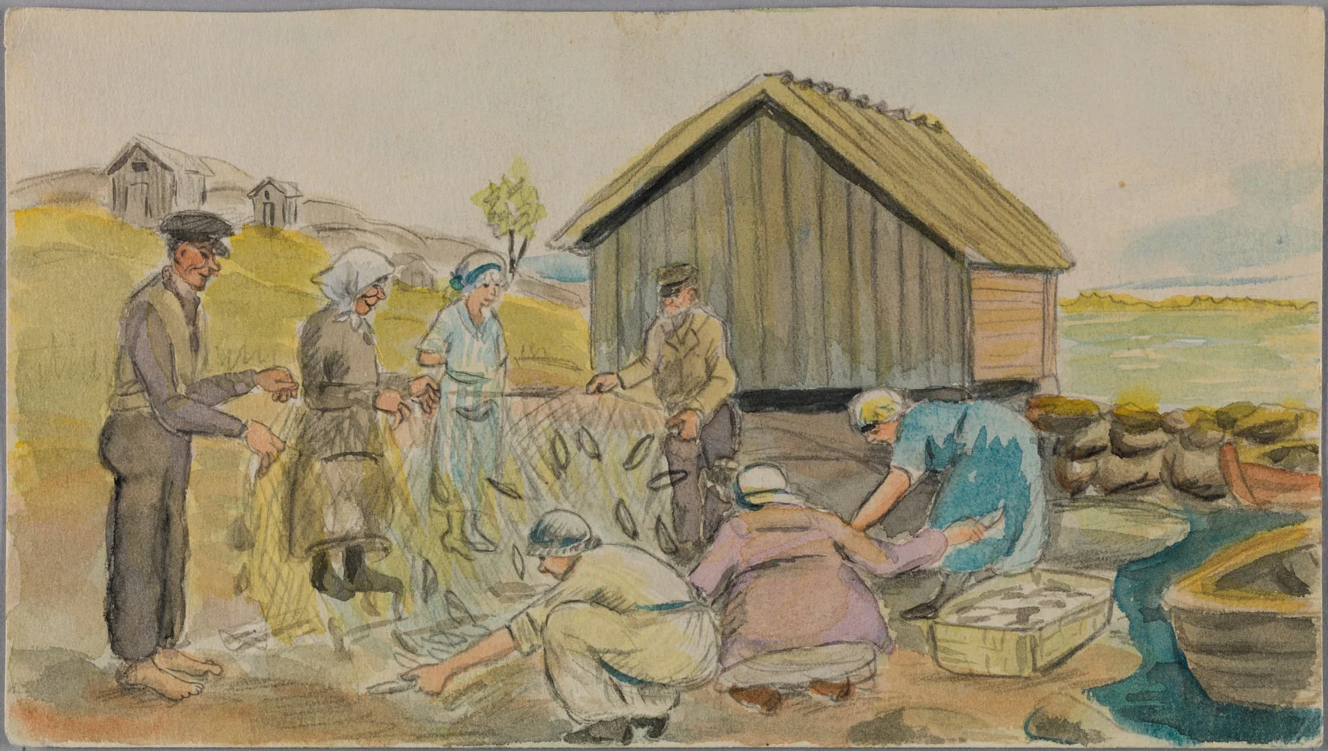 Kesänviettoa Ramsön saarella. Verkkojen siivous., by Olga Forslund